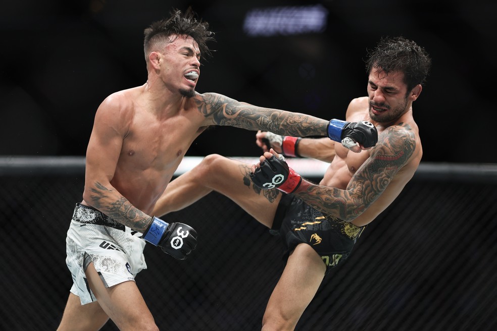 Royval levou perigo a Pantoja principalmente no quinto round — Foto: Sean M. Haffey/Getty Images