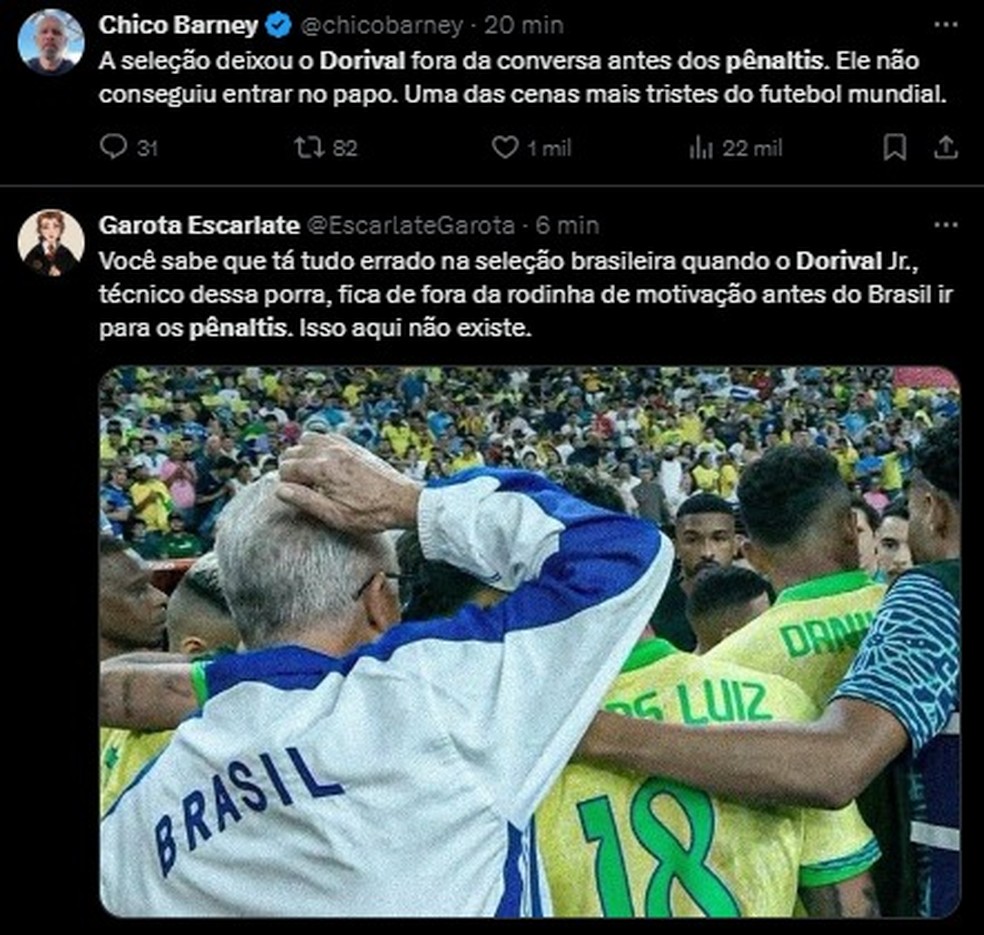 Dorival coça a cabeça antes de cobrança de pênaltis — Foto: Reprodução