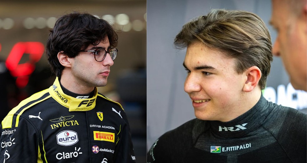 Rafael Câmara e Emerson Fittipaldi Jr. são pilotos brasileiros na Fórmula 2 em 2026 — Foto: Getty Images e Divulgação