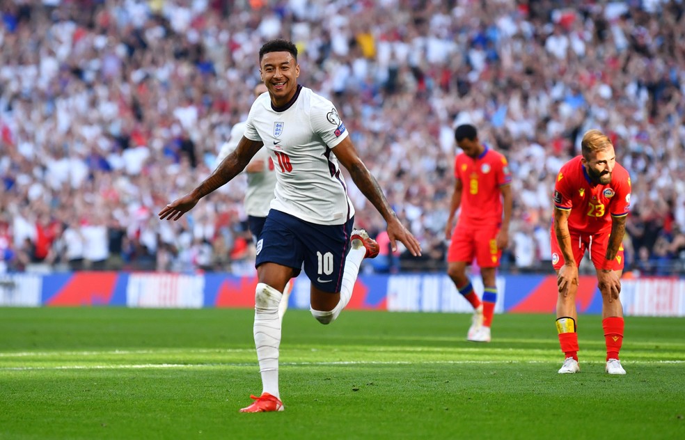 Lingard comemora gol da Inglaterra sobre Andorra — Foto:  REUTERS/Dylan Martinez