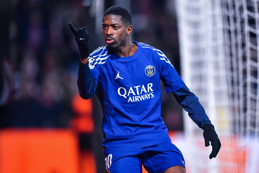 PSG utiliza logomarca de Michael Jordan na camisa — Foto: Franco Arland - Uefa/Uefa via Getty Images