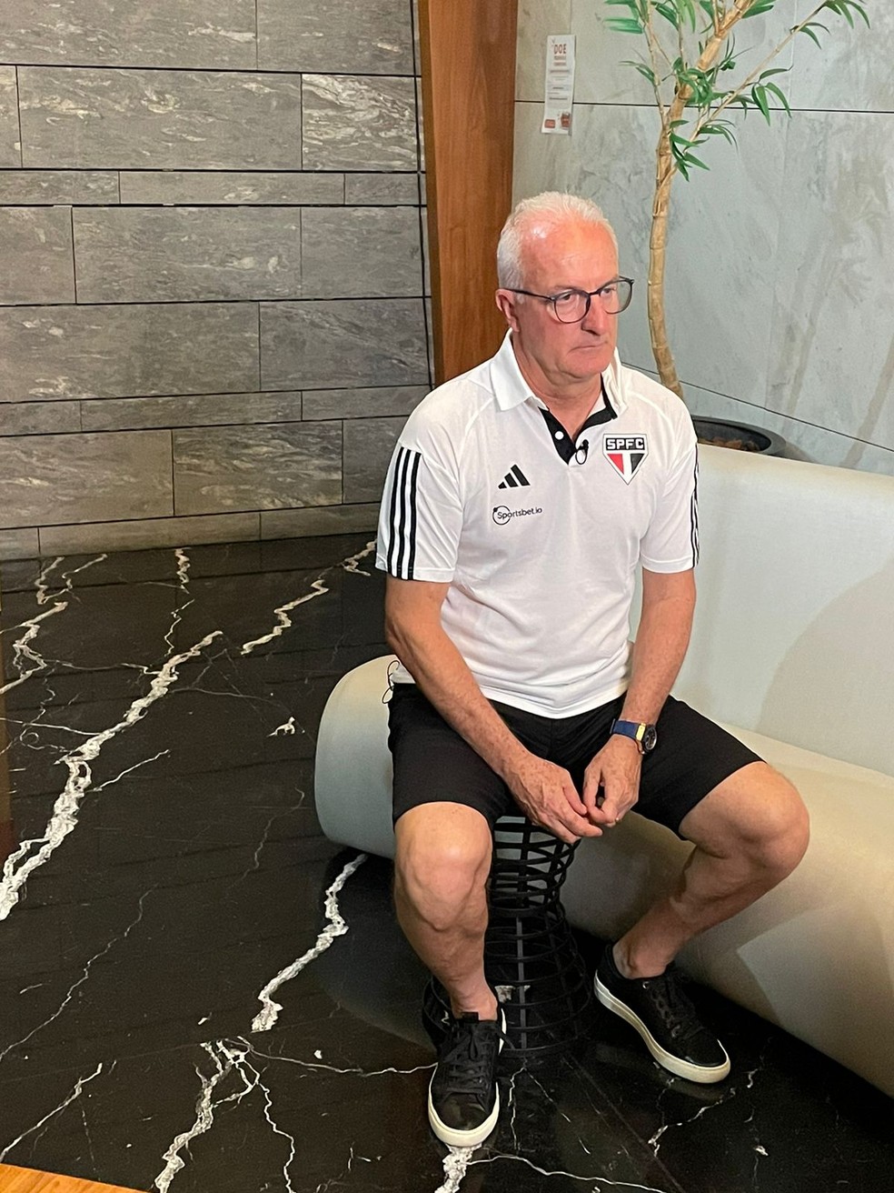 Dorival Júnior atende a equipe de reportagem da Globo no dia seguinte ao título inédito da Copa do Brasil com o São Paulo — Foto: Felipe Ruiz