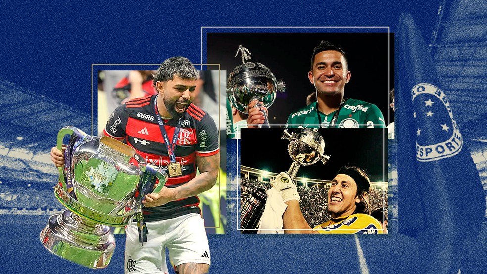 Carrossel Cruzeiro: Gabigol, Dudu e Cássio com títulos ao longo da carreira — Foto: ge