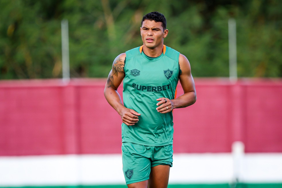 Thiago Silva em treino no Fluminense — Foto: Marina Garcia/ FFC