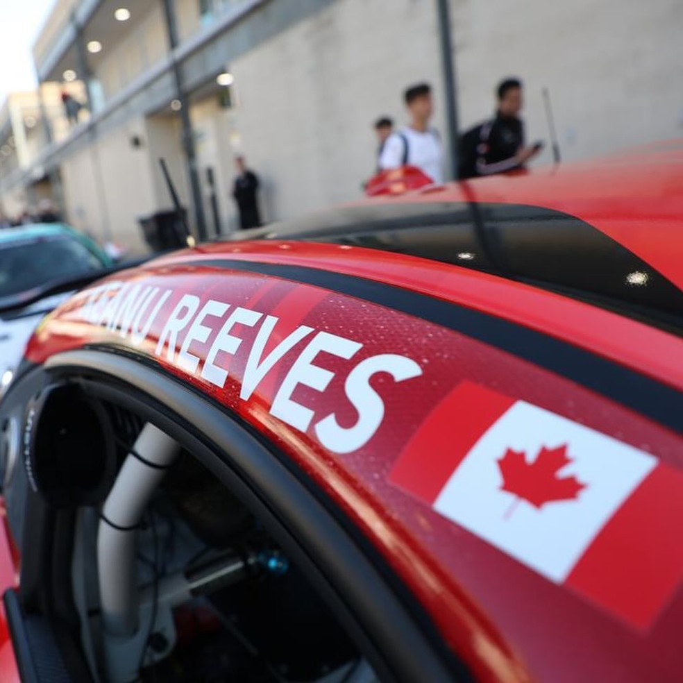 Carro de Keanu Reeves na etapa de Indianpolis da Toyota GR Cup 2024  Foto: Reproduo/redes sociais