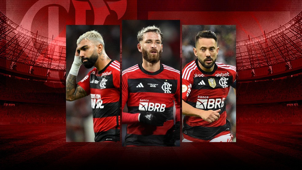 Gabigol, Léo Pereira e Everton Ribeiro são dúvidas para Flamengo x Racing — Foto: Editoria de arte/ge