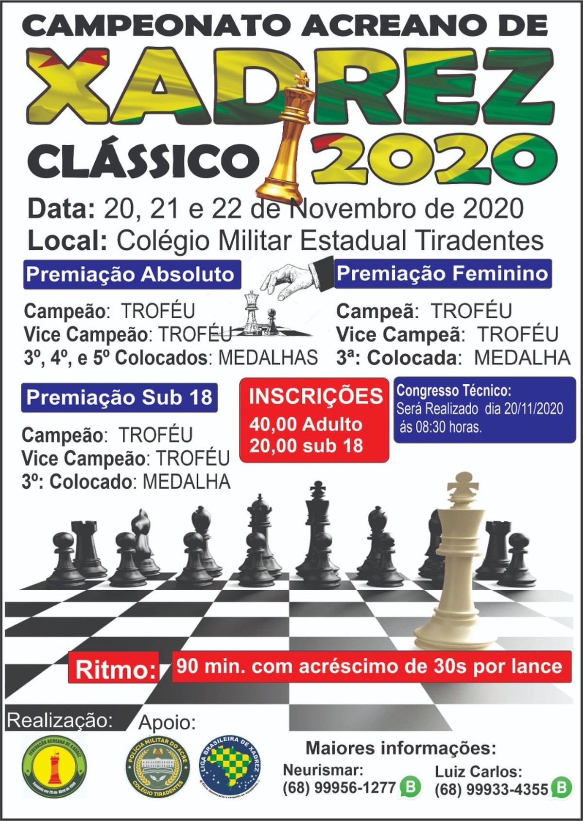 Abertas inscrições para Campeonato Acreano de Xadrez; início dia 20 de  novembro, ac