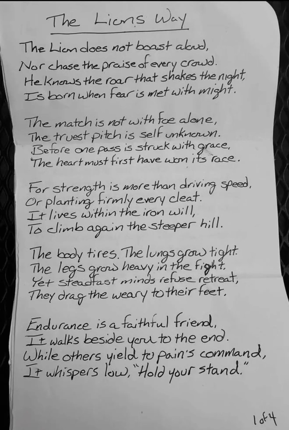 Poema de motorista da Inglaterra para a seleção na Copa do Mundo — Foto: Reprodução