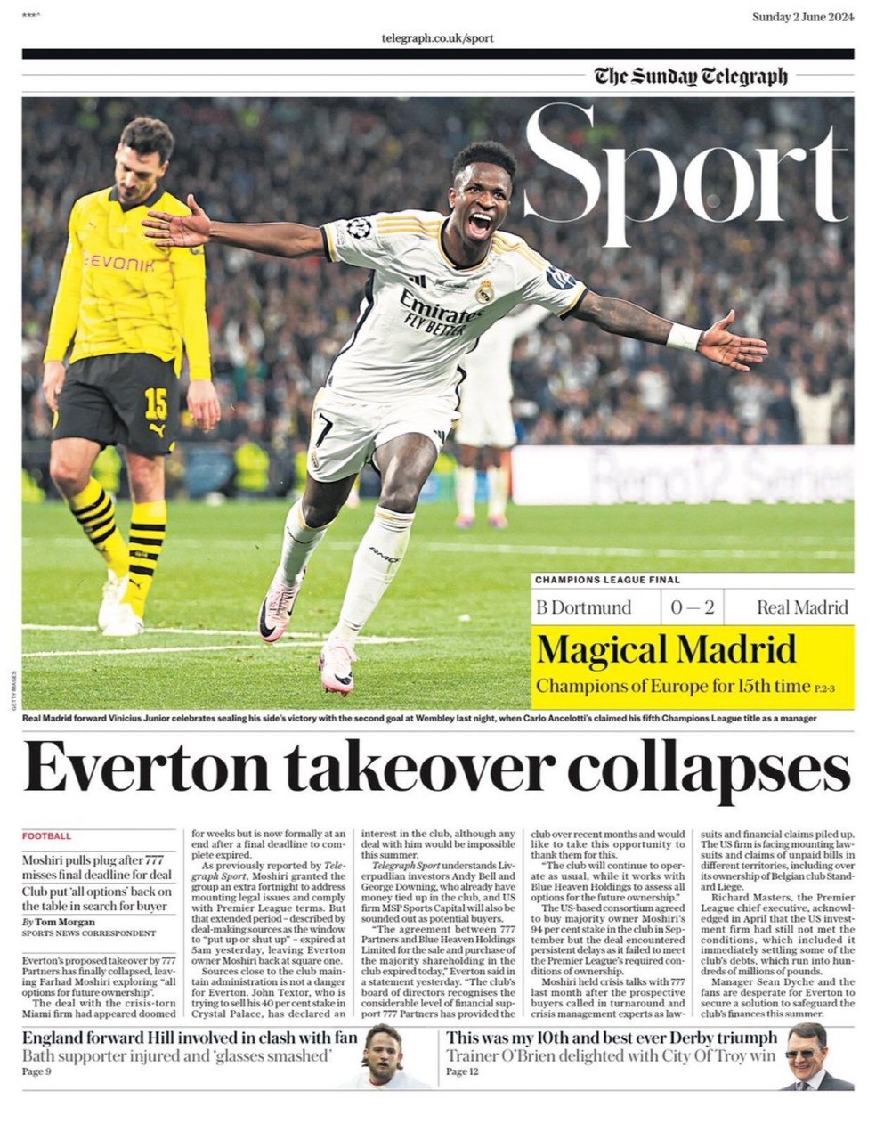 Capa do Telegraph do título do Real Madrid — Foto: Reprodução/Telegraph