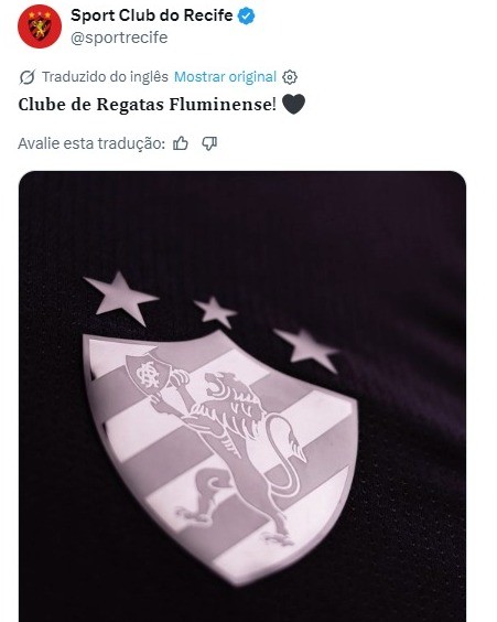 Tradução erra e confunde Sport com Fluminense em postagem do clube pernambucano; entenda