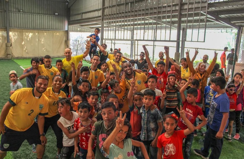 Clínica de futebol na Jordânia durante evento da Brazil Soccer Academy — Foto: Brazil Soccer Academy