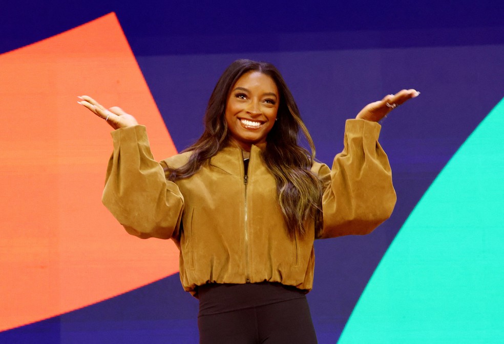 Simone Biles no Mundial de ginástica artística — Foto: REUTERS/Piroschka Van De Wouw