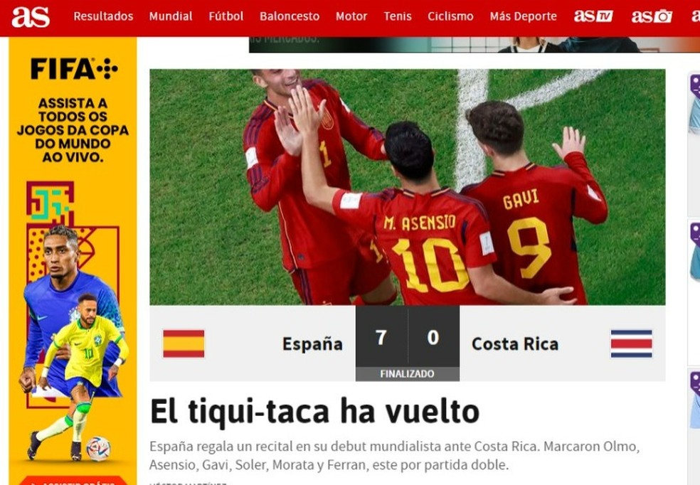 Gols e melhores momentos de Espanha x Costa Rica pela Copa do Mundo (7-0)