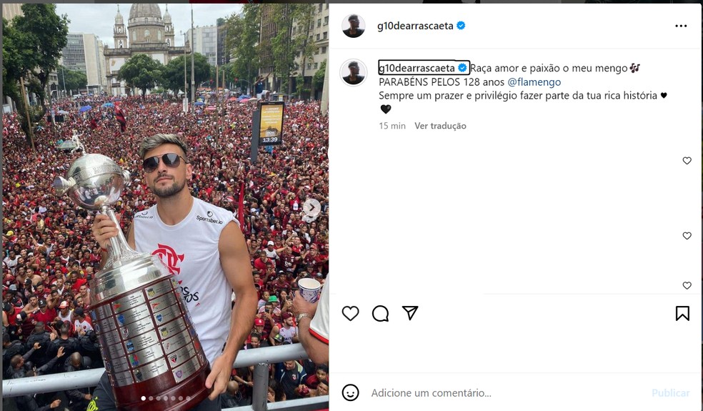 Arrascaeta posta homenagem para o Flamengo — Foto: Reprodução