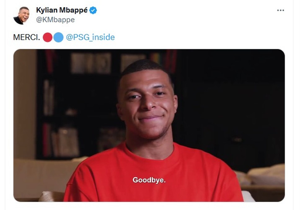 Kylian Mbappé se despede do PSG — Foto: Reprodução/Twitter
