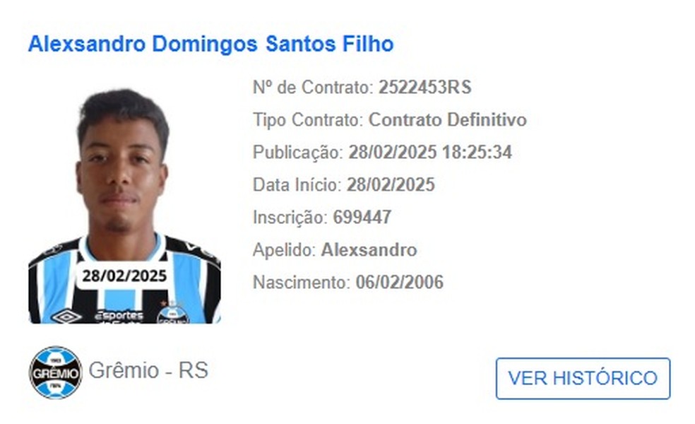 Alexandro saiu do Vitória e agora é jogador do Grêmio — Foto: Reprodução/CBF