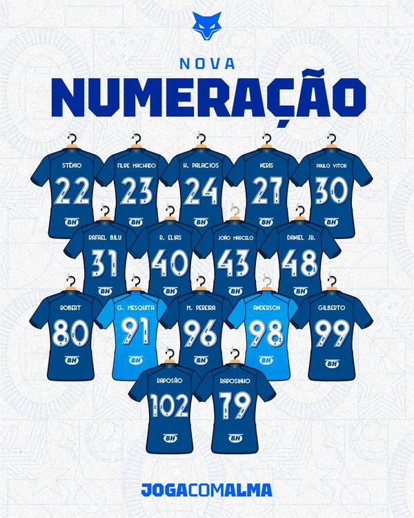 Com mascotes, Cruzeiro divulga nova numeração fixa do elenco; Gilberto herda camisa de Dourado
