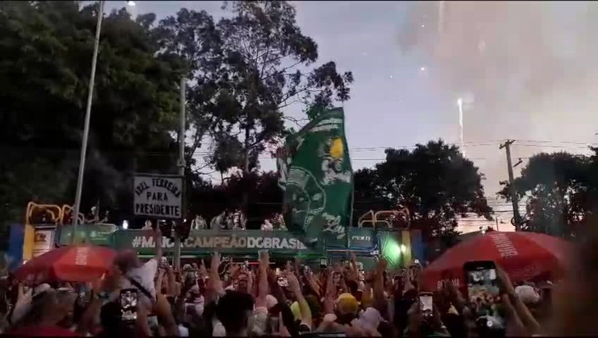 Festa na madrugada: jogadores do Palmeiras são recebidos por torcida no CT
