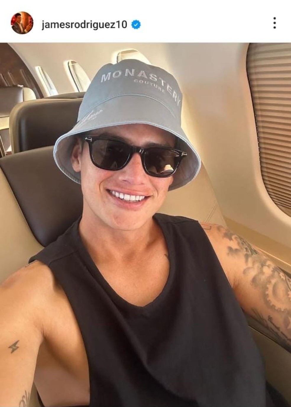 James Rodríguez posta foto no avião e agita torcida do São Paulo — Foto: Reprodução