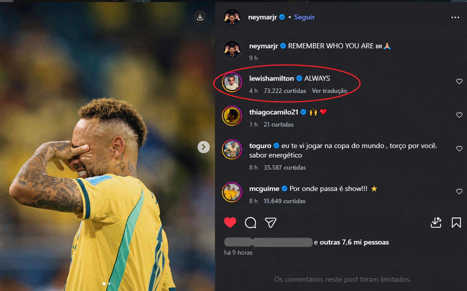 Hamilton enaltece Neymar: “Feliz de ver onde minha mensagem chegou