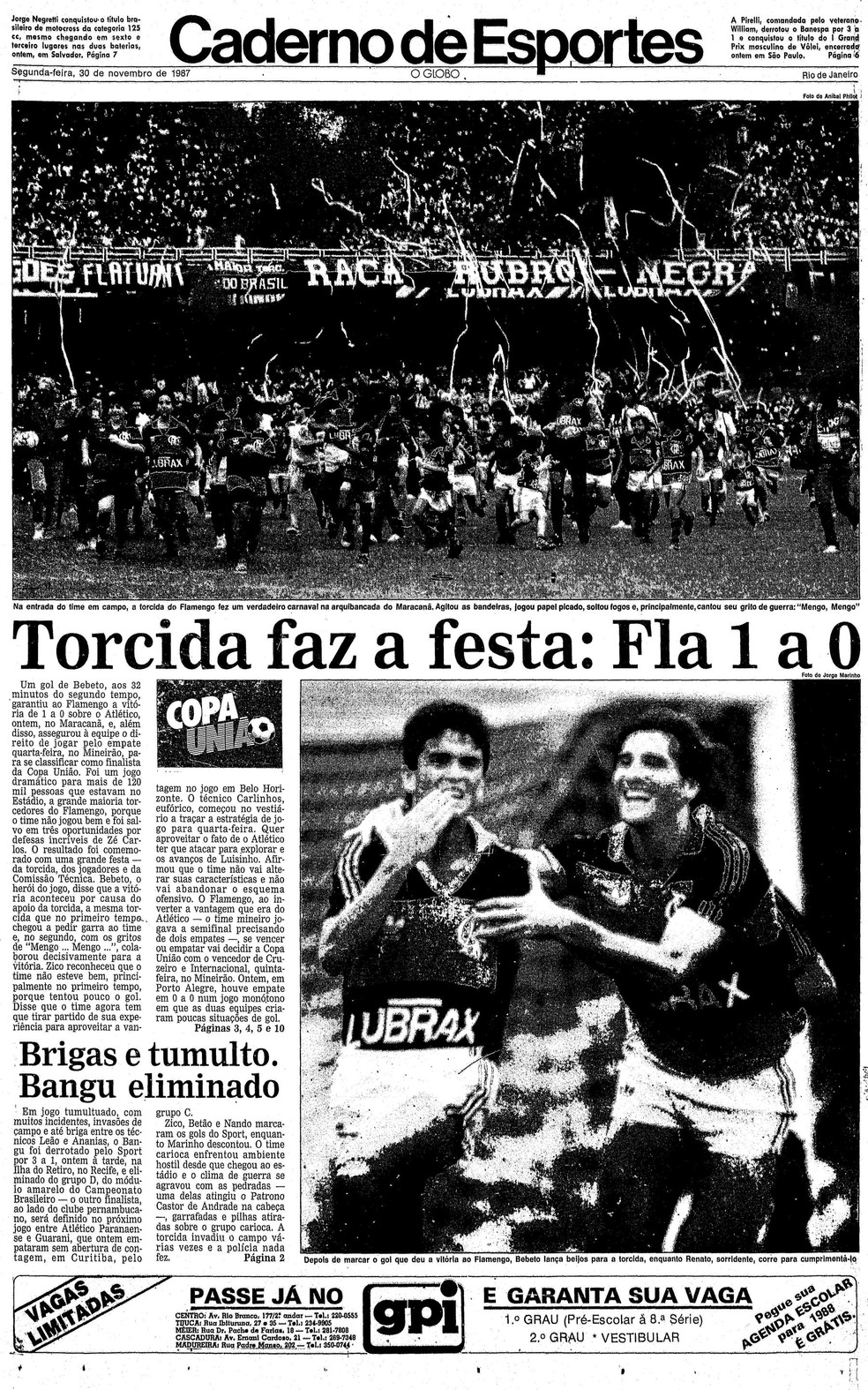 Flamengo venceu o Galo no Rio e em Belo Horizonte na semifinal do Brasileiro de 1987