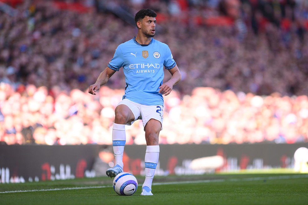 Matheus Nunes em Manchester United 0 x 0 Manchester City na Premier League — Foto: Copa/Getty Images