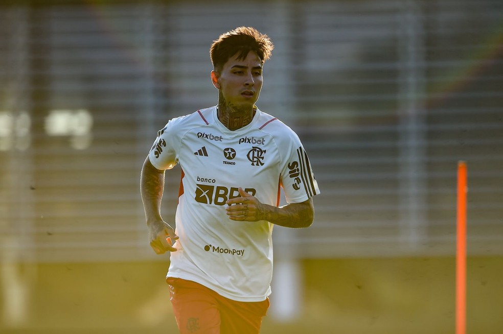 Erick Pulgar em treinamento do Flamengo no Ninho — Foto: Marcelo Cortes/Flamengo