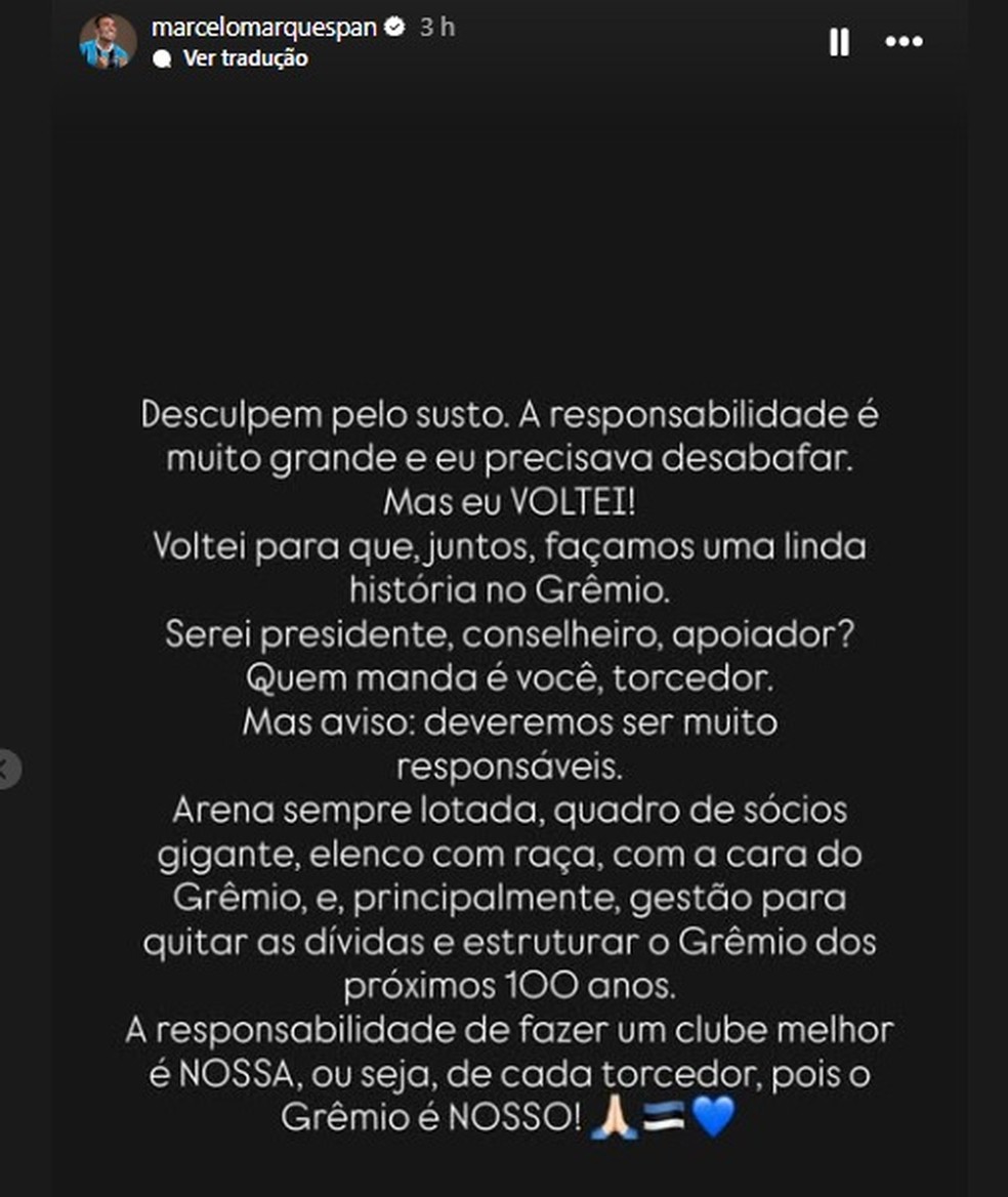 Stories de Marcelo Marques no Instagram