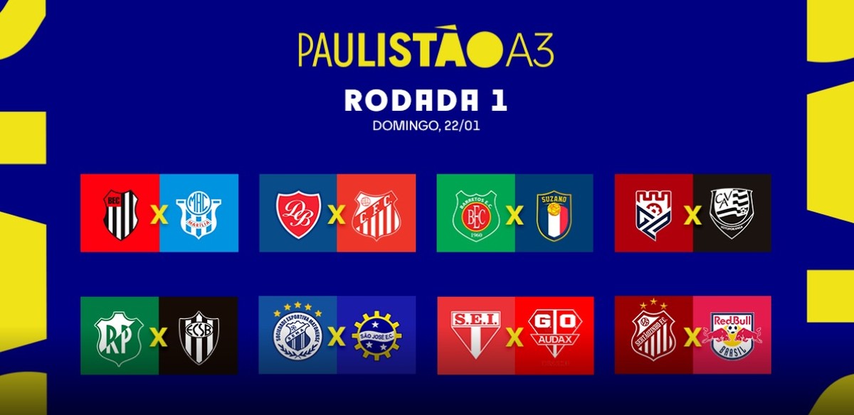Tabela base da A3 do Campeonato Paulista é divulgada; veja confrontos da 1ª  rodada, paulista série a3