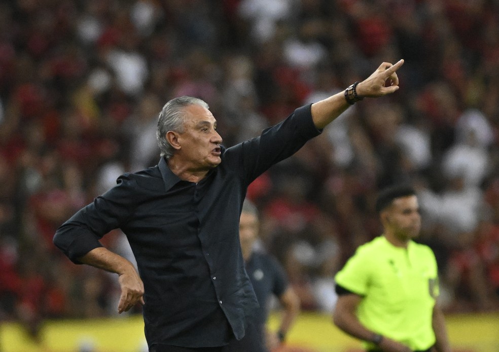 Tite durante jogo do Flamengo — Foto: André Durão