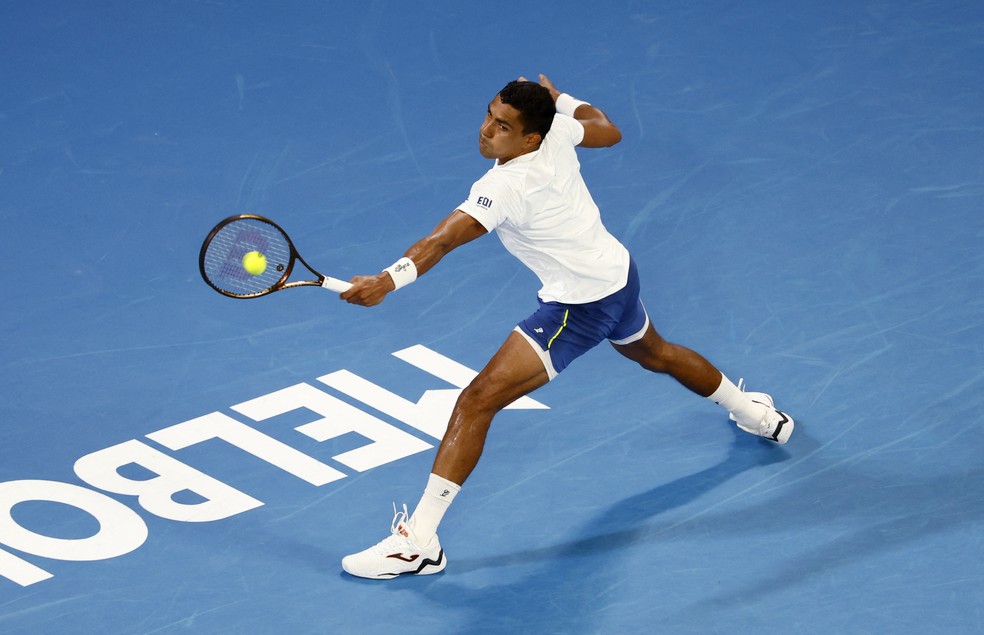 Thiago Monteiro x Kei Nishikori no Australian Open — Foto: REUTERS/Kim Kyung-Hoon