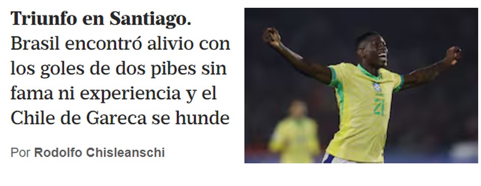 Jornal La Nacion, da Argentina, destaca gols marcados por Luiz Henrique e Igor Jesus, "garotos sem fama e experiência — Foto: Reprodução