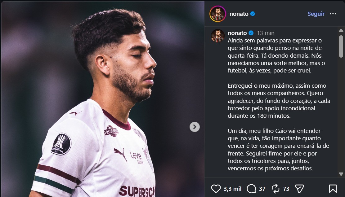 Nonato se prununcia sobre pênalti perdido, que eliminou o Fluminense na Libertadores: "Está doendo demais"