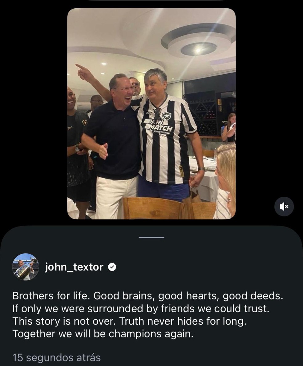 Textor faz post em apoio a Durcesio ap�s mudan�as na SAF Botafogo � Foto: Reprodu��o