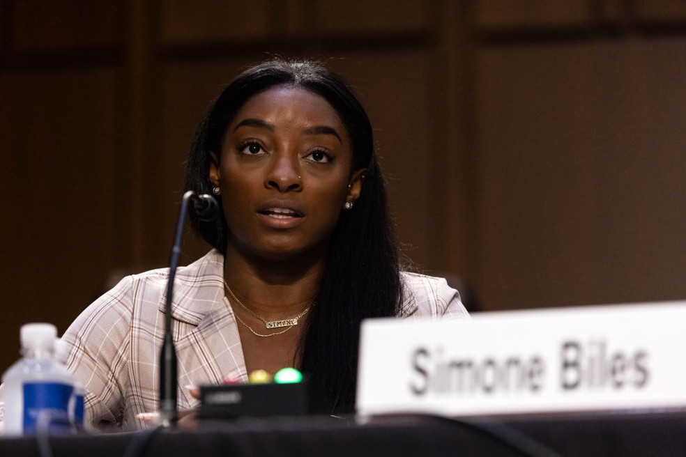Simone Biles dá depoimento no Senado dos EUA — Foto: Graeme Jennings-Pool/Getty Images