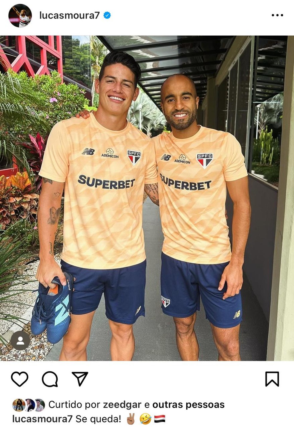 Lucas publica foto ao lado de James Rodríguez — Foto: Reprodução / Instagram