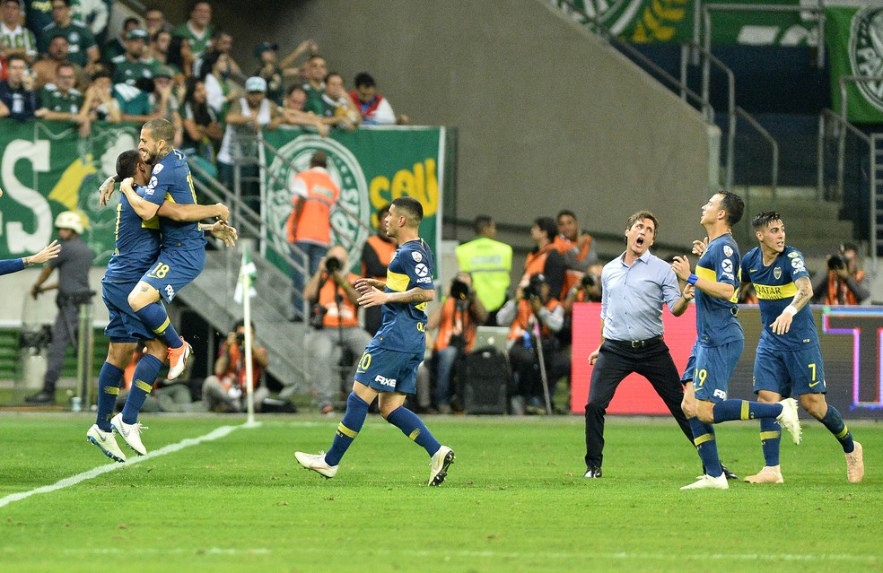 Boca comemora gol sobre o Palmeiras na Libertadores de 2018  — Foto: Marcos Ribolli