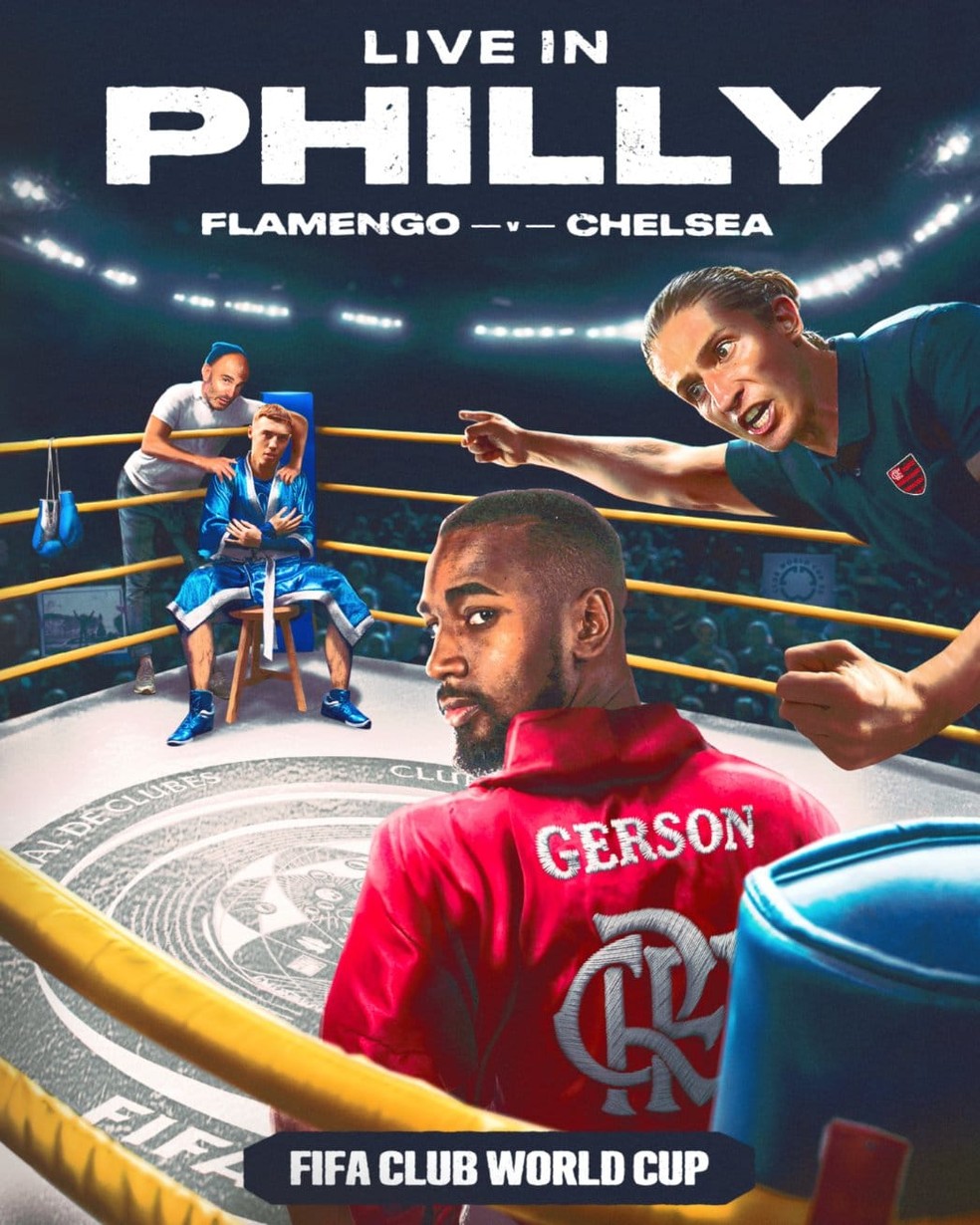 Cartaz da Fifa para promover Flamengo x Chelsea com Gerson — Foto: Divulgação / Fifa