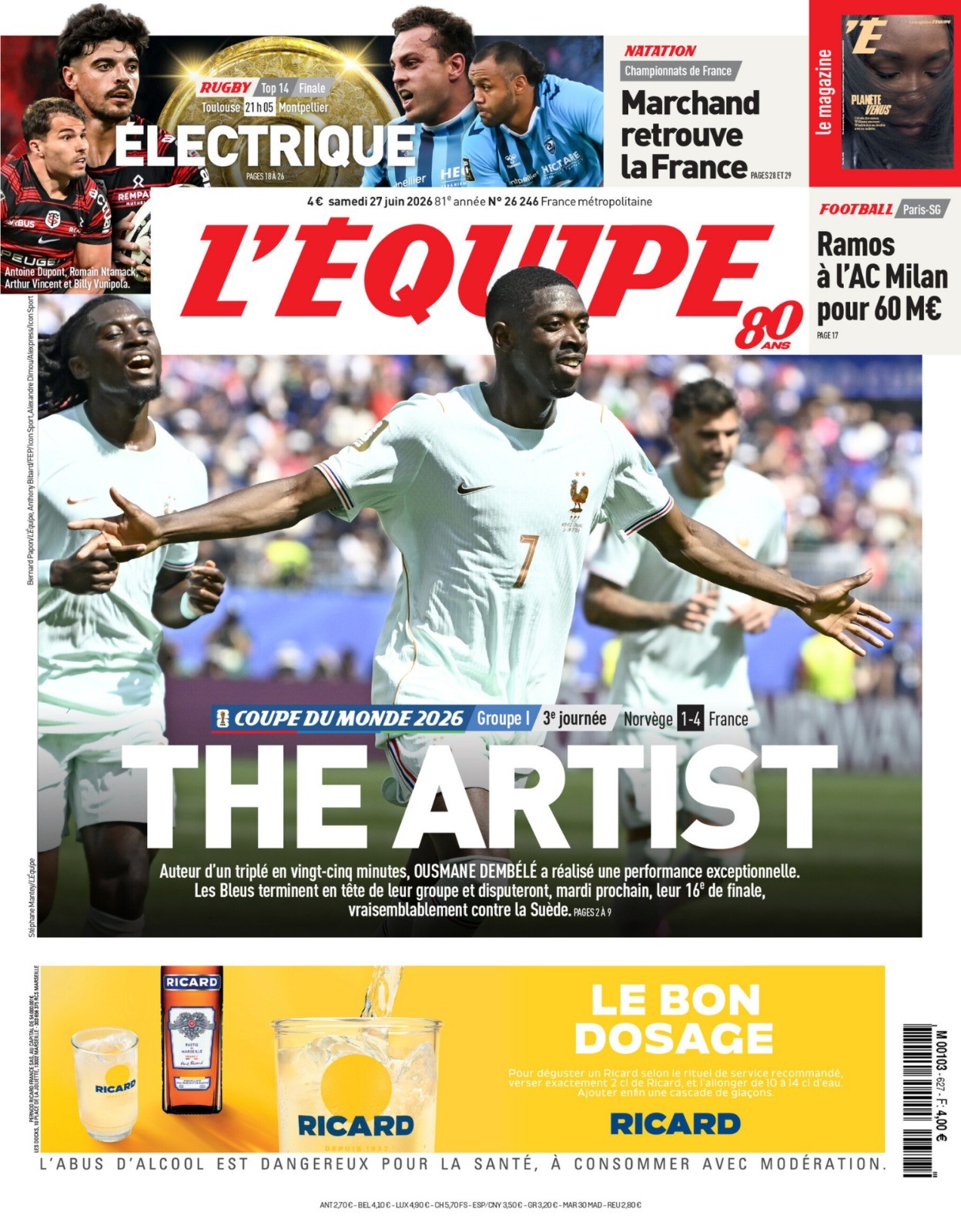 Hat-trick de Dembélé rouba a cena na Copa do Mundo e ofusca Mbappé