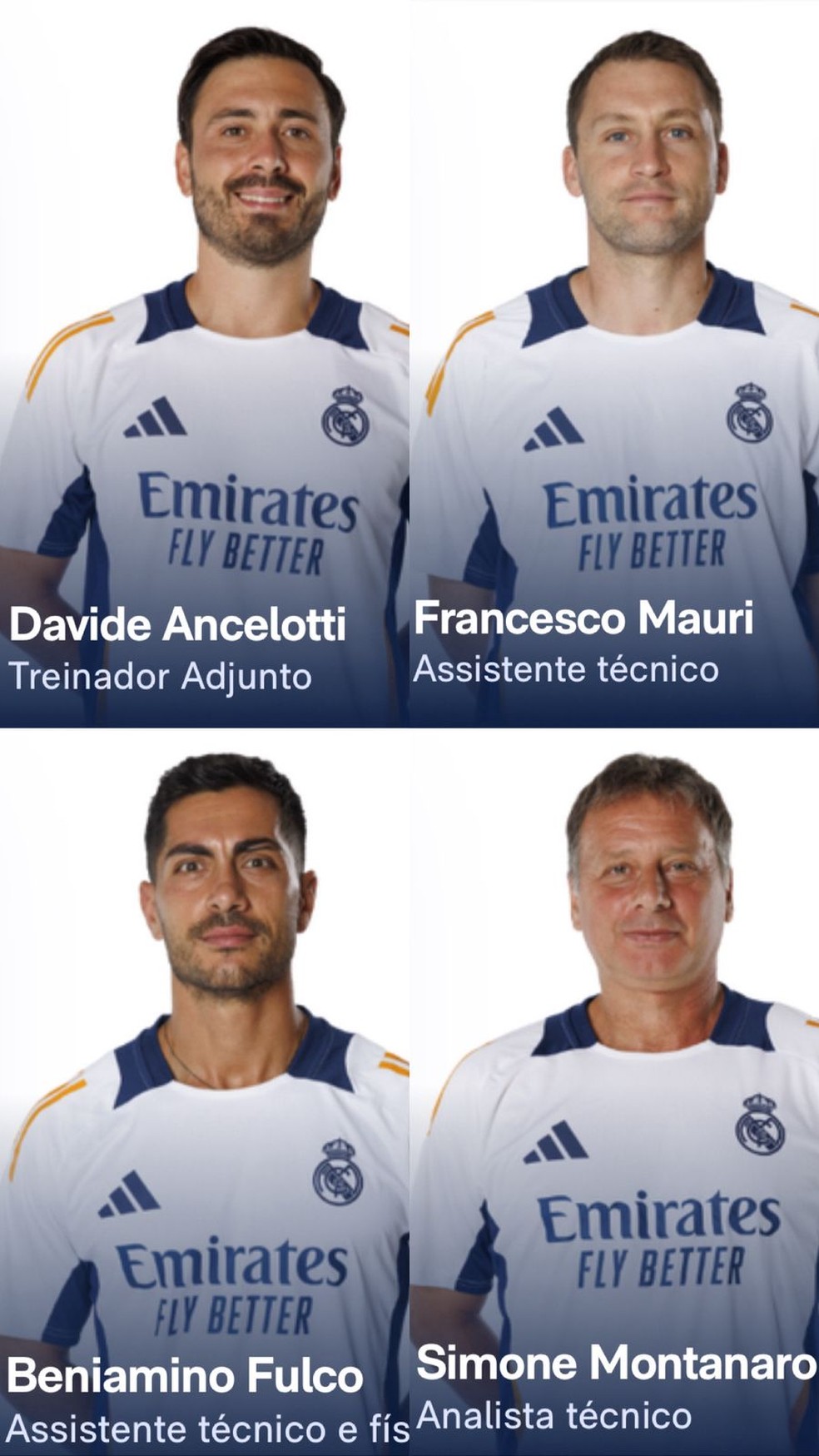 Comissão técnica de Carlo Ancelotti na Seleção — Foto: Reprodução