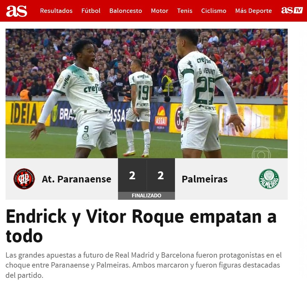 As, de Madri, destaca Endrick e Vitor Roque como 