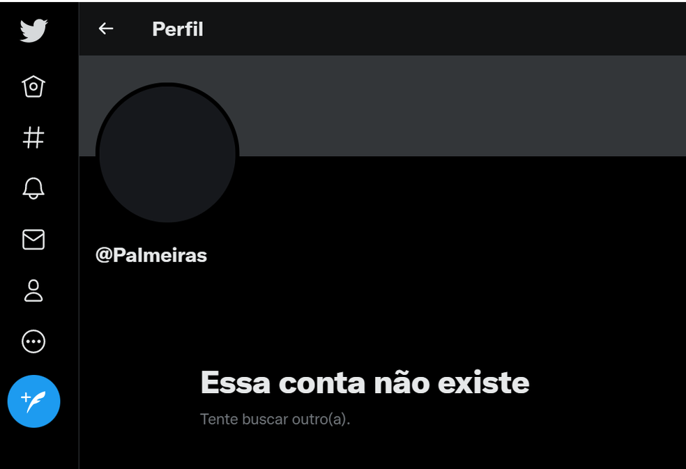 Conta do Palmeiras ficou desativada por 13 horas no ano passado — Foto: Reprodução/Twitter