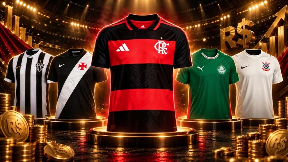Flamengo, Palmeiras, Corinthians, Vasco e Atl�tico-MG tem algumas das camisas mais caras do futebol brasileiro � Foto: Reprodu��o/Gemini