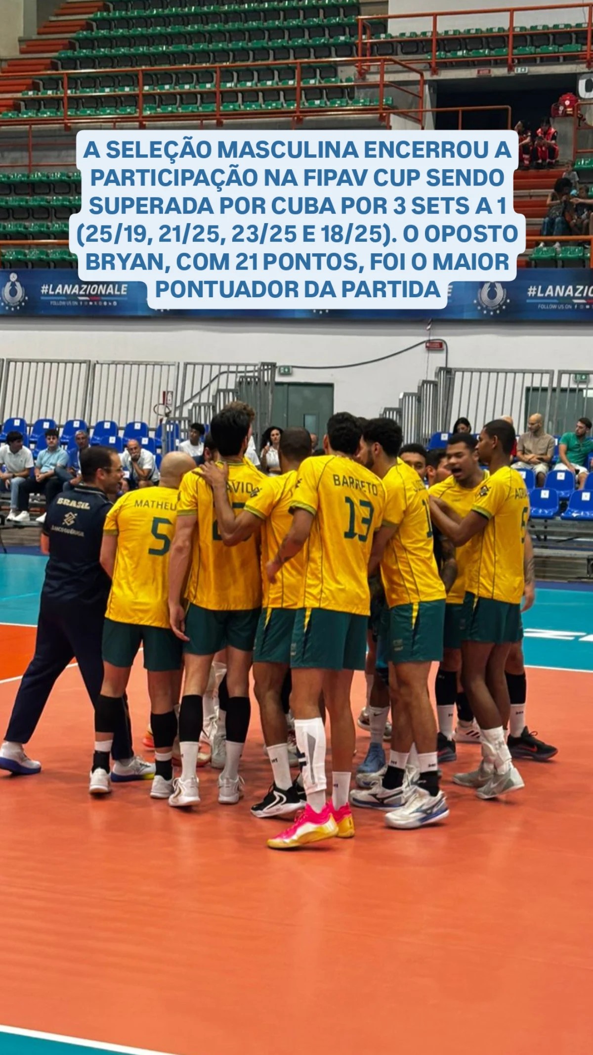 Brasil sofre derrota para Cuba em último jogo pela FIPAV Cup, na Itália