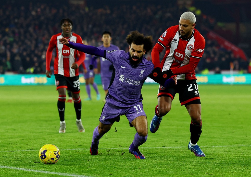 Salah Vini Souza Vinicius Sheffield United x Liverpool — Foto: Lee Smith/Reuters