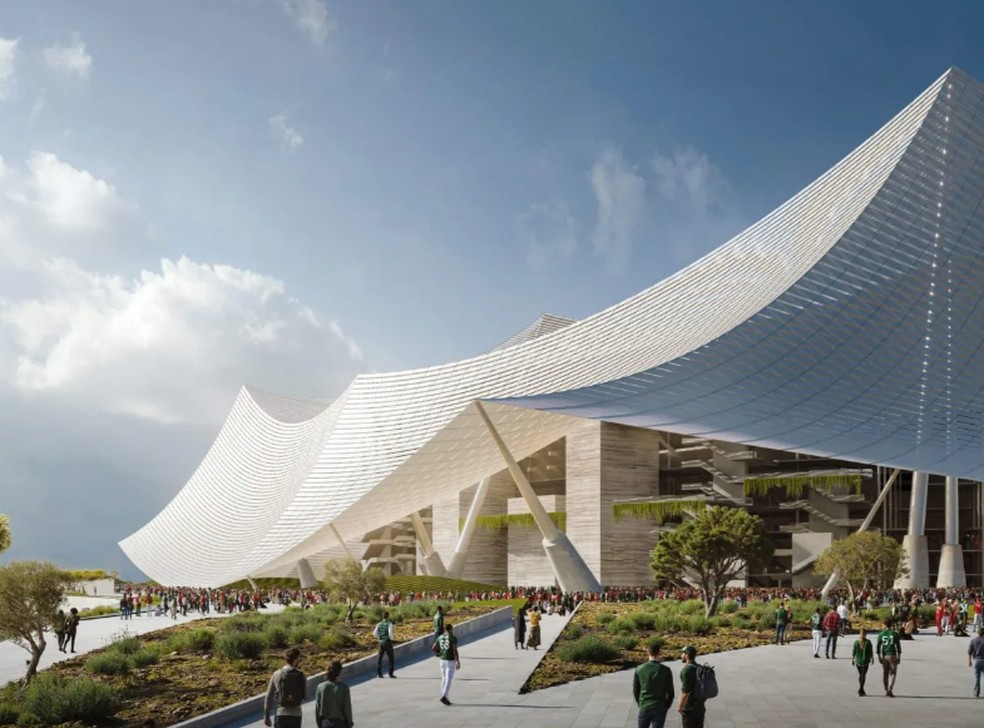 Confira novas imagens do estádio Hassan II, promessa do Marrocos para a Copa do Mundo 2030 — Foto: Populous