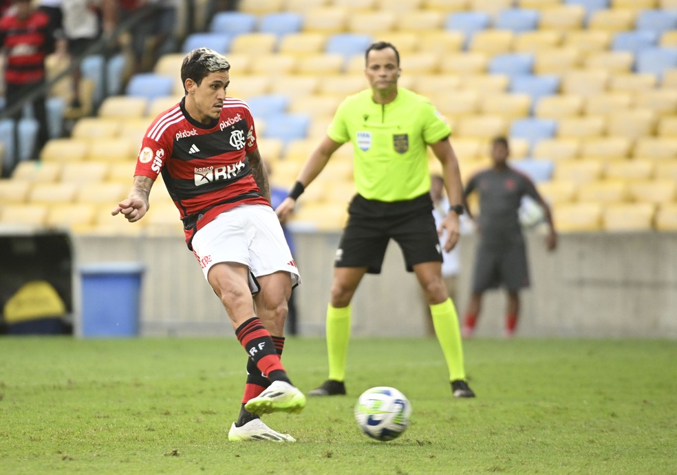 Flamengo x Bahia: Pedro bate o pênalti no início do 2º tempo — Foto: André Durão