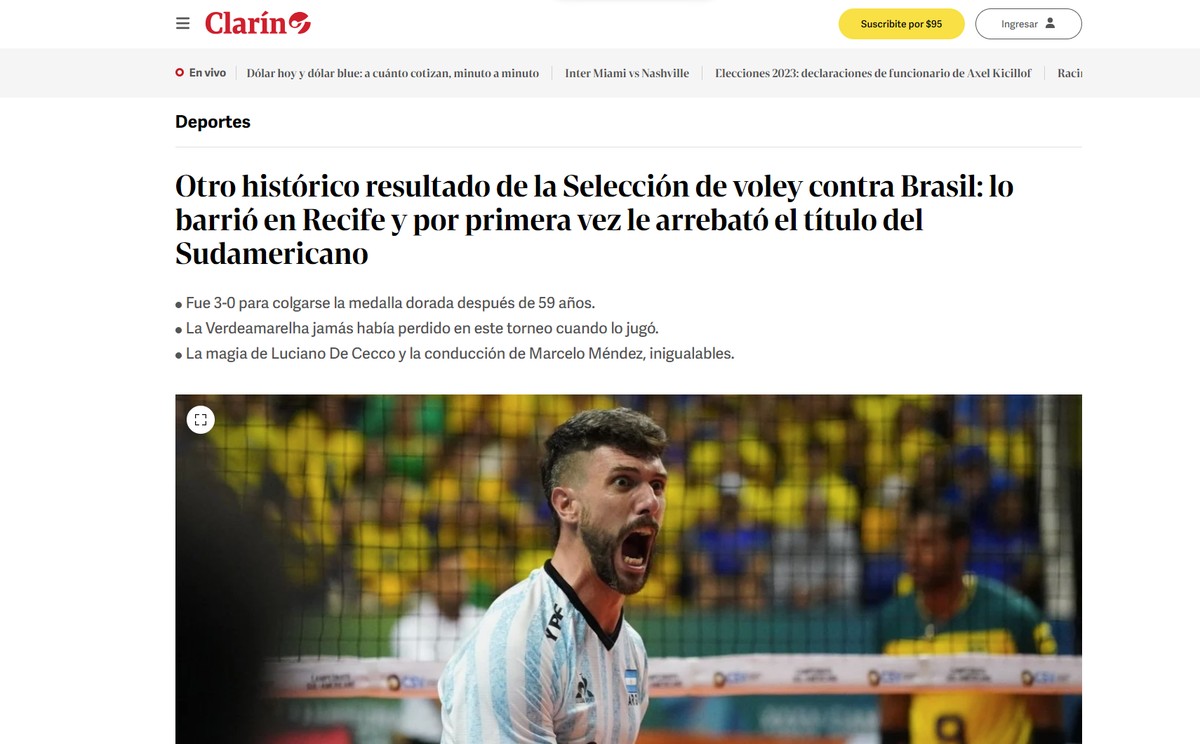 Diarios argentinos destacan portada inédita sobre Brasil en voleibol: “Destinado a hacer historia” |  Pie