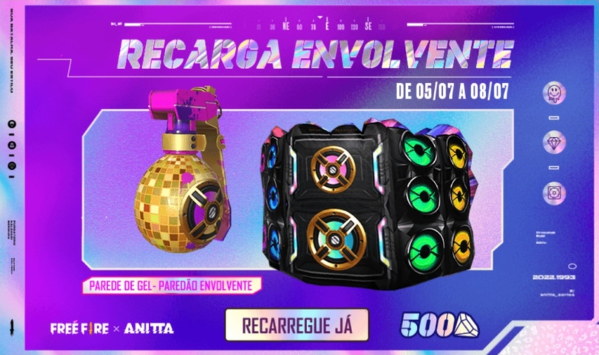 Free Fire: Evento de recarga traz parede de gel da Anitta, free fire