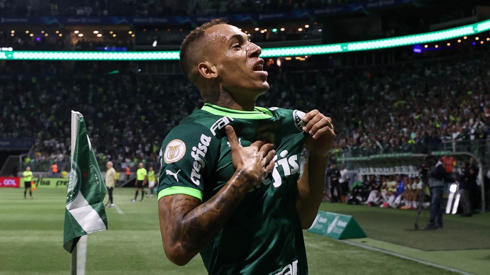 Breno Lopes comemora gol do Palmeiras contra o São Paulo — Foto: Cesar Greco/Palmeiras